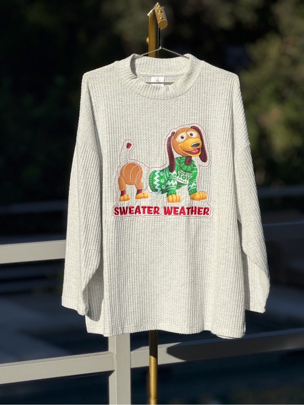 Disney Cream Waffle-Knit Pullover with Cartoon Dog Graphic